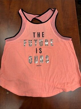 Justice Coral Pink Tank with Black Trim and Silver Graphic 3 pieces
